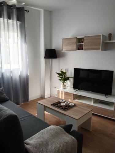 a living room with a couch and a tv at APARTAMENTO EL LLANO in Lucena