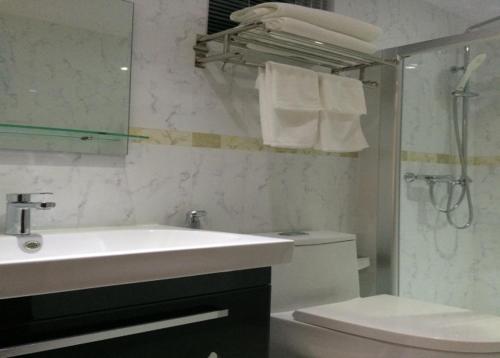 a bathroom with a sink and a toilet and a shower at PINE LODGE MALDIVES in Hulhumale