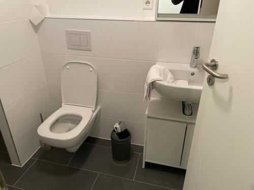 a small bathroom with a toilet and a sink at Z.Bilić V&V in Jesteburg