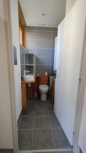 a small bathroom with a toilet and a sink at COTTAGE 1 in the city in Chambéry