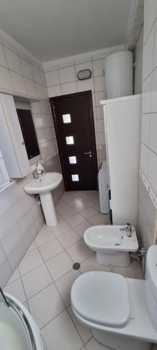 a bathroom with a toilet and a sink at Luis Penthouse in Berat