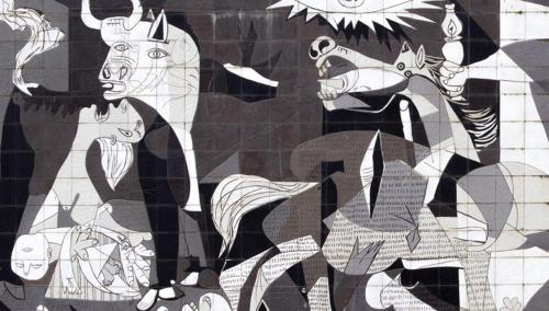 a black and white drawing of animals on a wall at Apartamentos Hondarmendi in Guernica y Luno