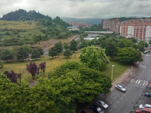 une vue aérienne sur un parc d'une ville dans l'établissement Habitación 1 con vistas, à Bilbao