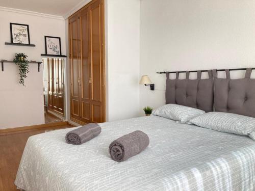 a bedroom with a bed with two pillows on it at Apartamento grande, 2 dormitorios, garaje gratis in Madrid