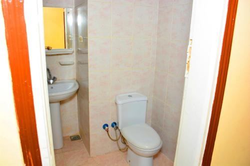La salle de bains est pourvue de toilettes et d'un lavabo. dans l'établissement Shady Hotel Luxor, à Louxor
