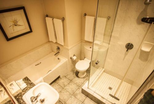 a bathroom with a shower toilet and a sink at Garden Court Morningside Sandton in Johannesburg