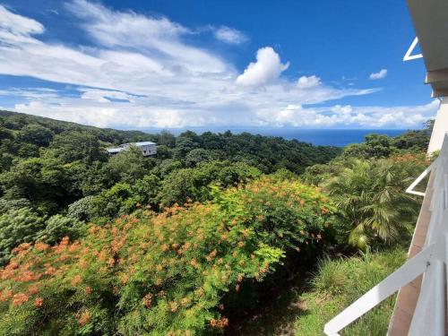 a view of the ocean from a house at grand studio en bas de villa avec vue sur mer au Carbet in Le Carbet