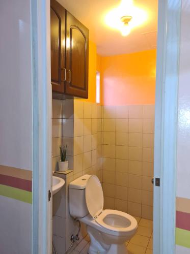 La salle de bains est pourvue de toilettes et d'un lavabo. dans l'établissement Affordable Condo for Rent near Emperor Events Place, à Cainta