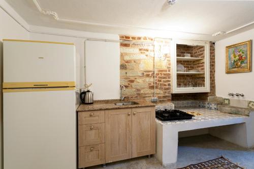 een keuken met een koelkast en een aanrecht bij Mansion with Lemon Tree in Izmir