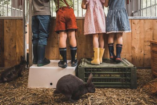 a group of people standing on a scale with a rabbit at Hotel Klosterbräu in Seefeld in Tirol