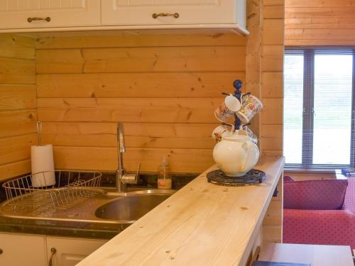 a kitchen with a sink and a vase on a counter at Gooseberry Lodge in Tollard Royal