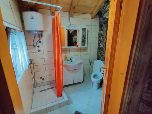 a small bathroom with a toilet and a sink at Prokosko Resort in Fojnica
