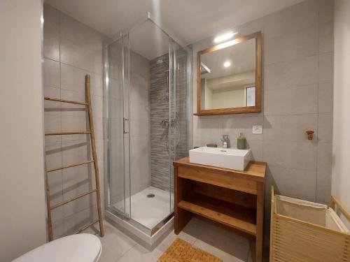 a bathroom with a shower and a sink and a toilet at Studio aux Arcs 1800 avec Balcon, 4 Couchages, Vue Mont Blanc - FR-1-346-308 in Arc 1800