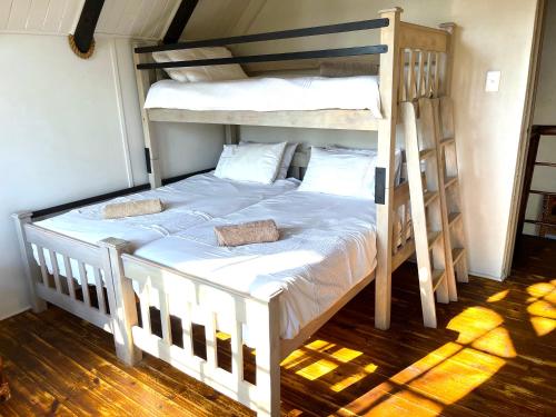 een slaapkamer met 2 stapelbedden en een ladder bij Bundox Villas in Hoedspruit