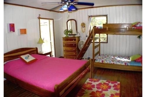 1 dormitorio con 1 cama y 1 litera en Seagrape Escape, en Maya Beach