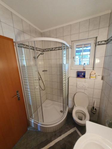 ガムリッツにあるFerienwohnungen Foreverのバスルーム(シャワー、トイレ付)