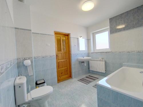 a bathroom with a toilet and a sink and a tub at Apartament in Zakopane