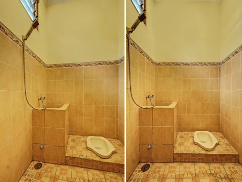 dos fotos de un baño con dos aseos en OYO Life 91677 Hotel Citra Dewi 3, en Semarang