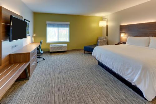 a hotel room with a bed and a flat screen tv at Holiday Inn Express & Suites - Saugerties - Hudson Valley by IHG in Saugerties