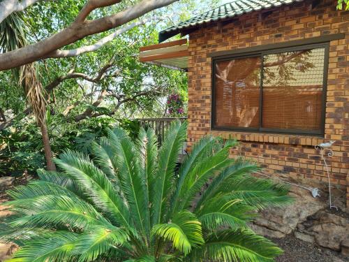 a brick house with a palm tree in front of it at La Casa Greeff Guesthouse in Pretoria