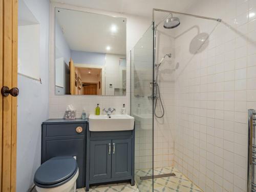 a bathroom with a toilet and a sink and a shower at Barjols Cottage - Uk30096 in Wiston