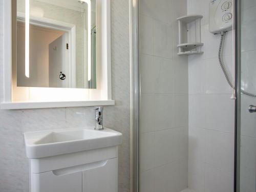 a bathroom with a sink and a mirror and a shower at Herons Haven - Uk31452 in Paignton