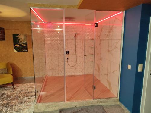 a shower with a glass enclosure in a room at Кокиче 3 in Sofia