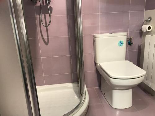 een badkamer met een toilet en een douche bij Apartamento Libertad in Castro-Urdiales