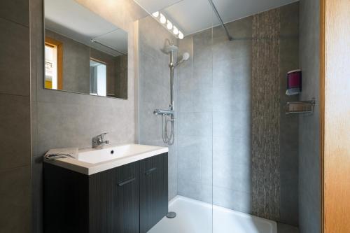 a bathroom with a sink and a shower at Le Presbytère de Sautour in Sautour