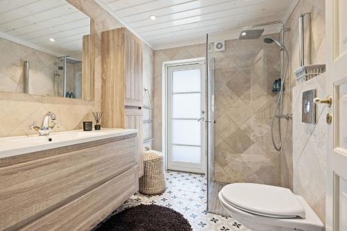 ein Bad mit einem WC, einem Waschbecken und einer Dusche in der Unterkunft Libehi in Lona