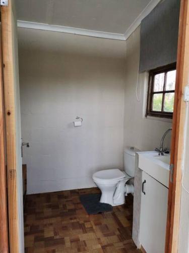 a bathroom with a toilet and a sink at Windygates Estate Rustic Window Cottage in Thornhill
