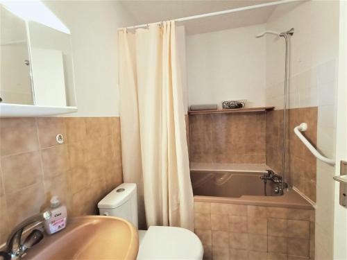 a bathroom with a shower and a toilet and a sink at Appartement Aix-les-Bains, 2 pièces, 2 personnes - FR-1-555-49 in Aix-les-Bains
