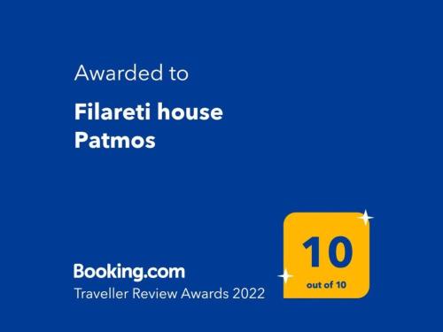 Certifikát, hodnocení, plakát nebo jiný dokument vystavený v ubytování Filareti house Patmos