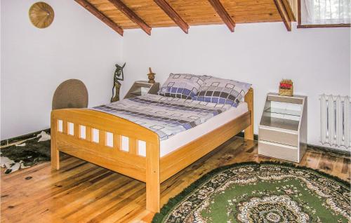 um quarto com uma cama num quarto com um tapete em Pet Friendly Home In Lidzbark Warminski With Kitchen em Redy