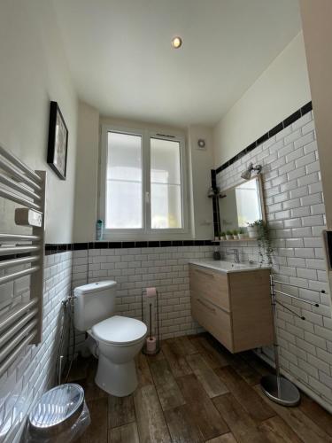 ein Bad mit einem WC und einem Waschbecken in der Unterkunft La Seyne sur mer grande terrasse wifi clim, 2 chambres in La Seyne-sur-Mer