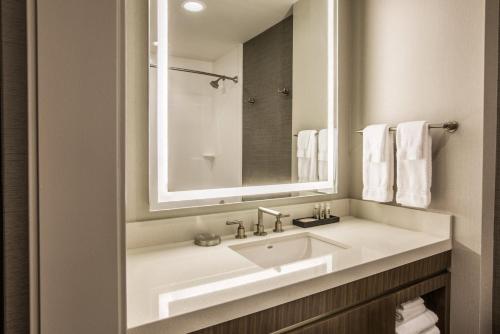 a bathroom with a sink and a mirror at Holiday Inn Portland West - Hillsboro by IHG in Hillsboro