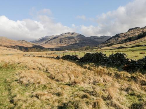 a field of grass with mountains in the background at Newfield Apartment 2 in Broughton in Furness