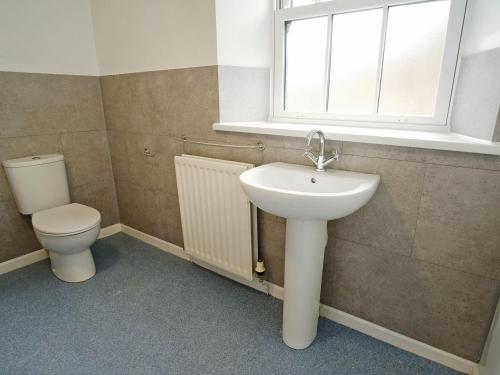 baño con lavabo y aseo y ventana en Hobnail House en Staveley