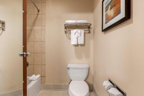a bathroom with a toilet and a shower at Best Western Plus Olympic Inn in Klamath Falls