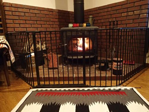 a fireplace in a room with a fire place at Funky Monkey Lodge, Myoko ファンキーモンキーロッジ 妙高 in Myoko