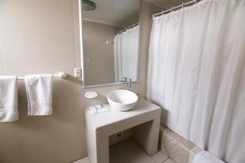 a bathroom with a white sink and a mirror at Hotel Premier in Tacna