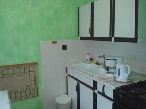 uma cozinha com um lavatório e uma bancada em Petra Vendégház em Bük