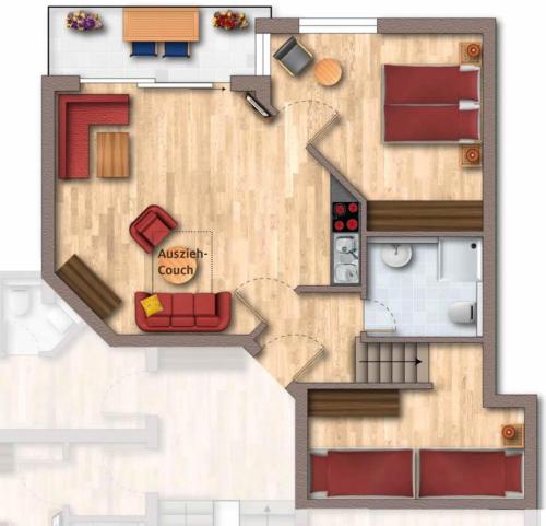 a floor plan of a small house with at Ferienhof Almfrieden in Balderschwang