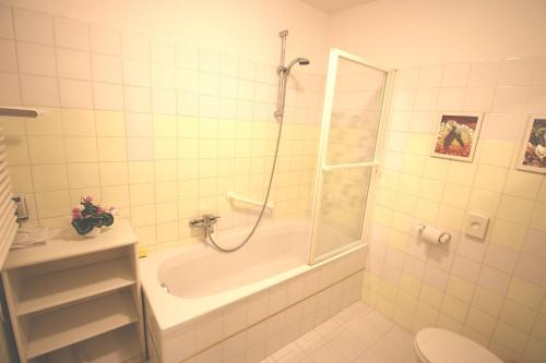 a bathroom with a shower and a tub and a toilet at Apartment Bebette - 1 Bedroom- Austrian Alpine Getaways in Winklerdörfl