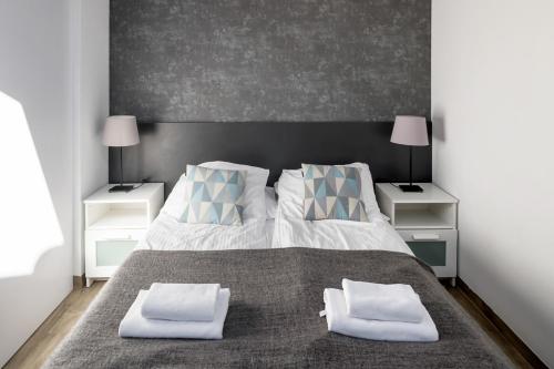 una camera da letto con un letto grande con due comodini di Modern aparment in the very central location 19 a Cracovia