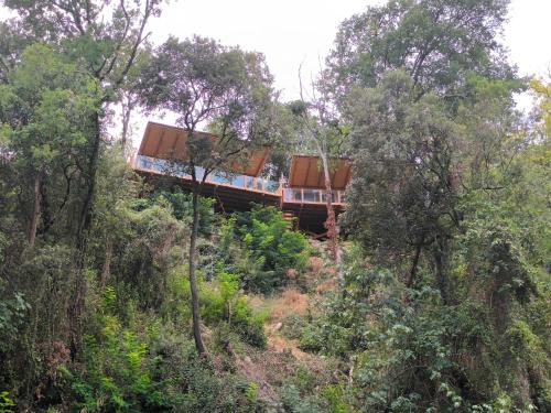 a tree house in the middle of a forest at CAMPING DE BESALU in Besalú
