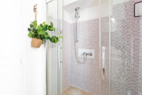een badkamer met een douche en een potplant bij Silver Suite Trevi Fountain - Top Collection in Rome