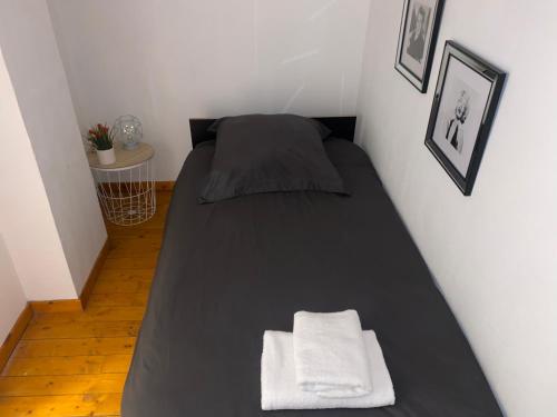 a bed with two towels on it in a room at Rooftop Standing Place Carnot in Carcassonne