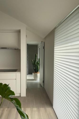 a kitchen with white cabinets and a plant at Villa Mariso “貸別荘マリソ“ in Noma
