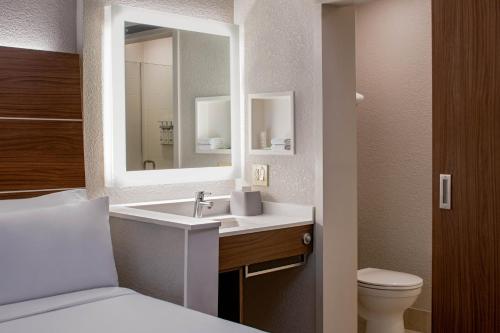 a bathroom with a sink and a toilet and a mirror at Holiday Inn Express New Orleans Downtown, an IHG Hotel in New Orleans